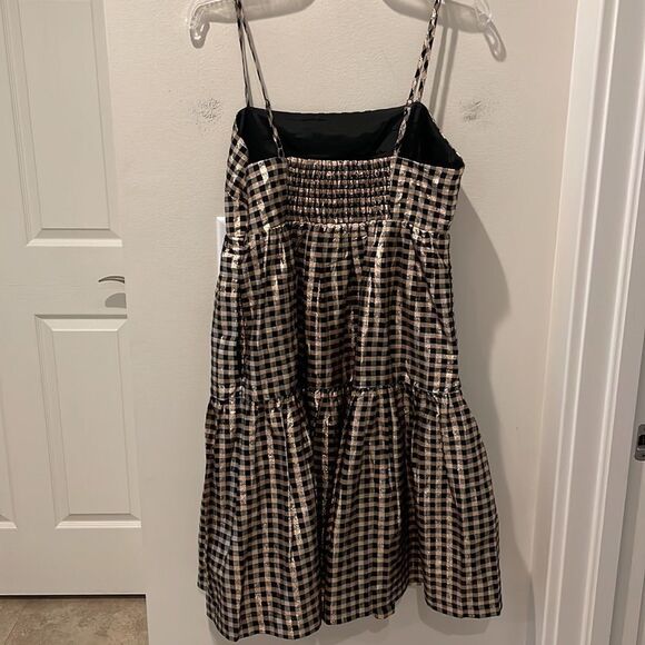 J.Crew Factory gingham Lurex tiered gold/black dress size 0 - Picture 4 of 12